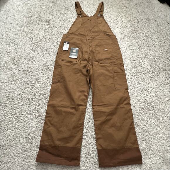 Dickies Mens Waxed Canvas Double Front Bib Overalls Large Brown Duck NWT - Picture 11 of 16